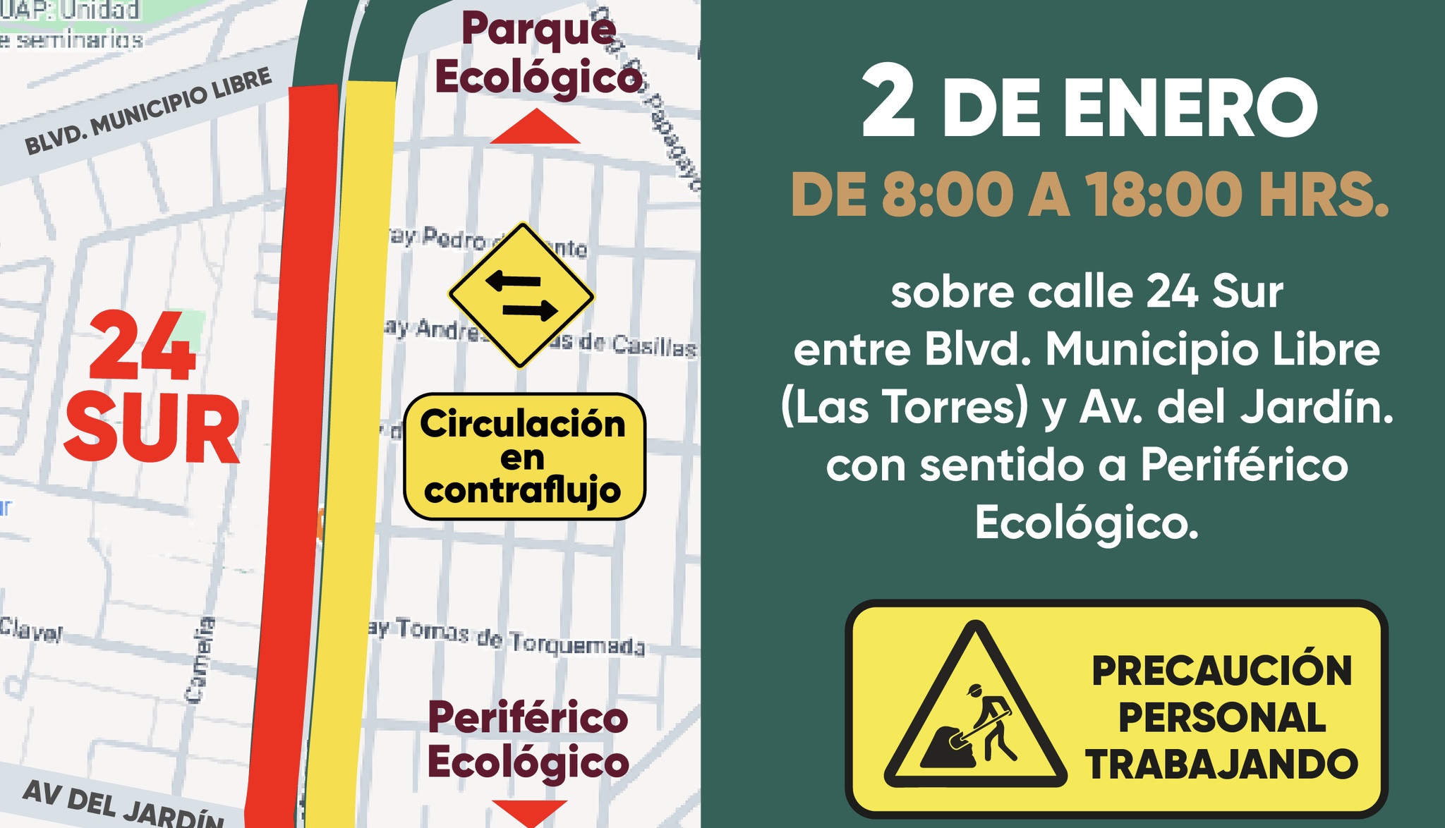 Por trabajos en la 24 Sur en Puebla, anuncian cierren parciales los próximos dos meses