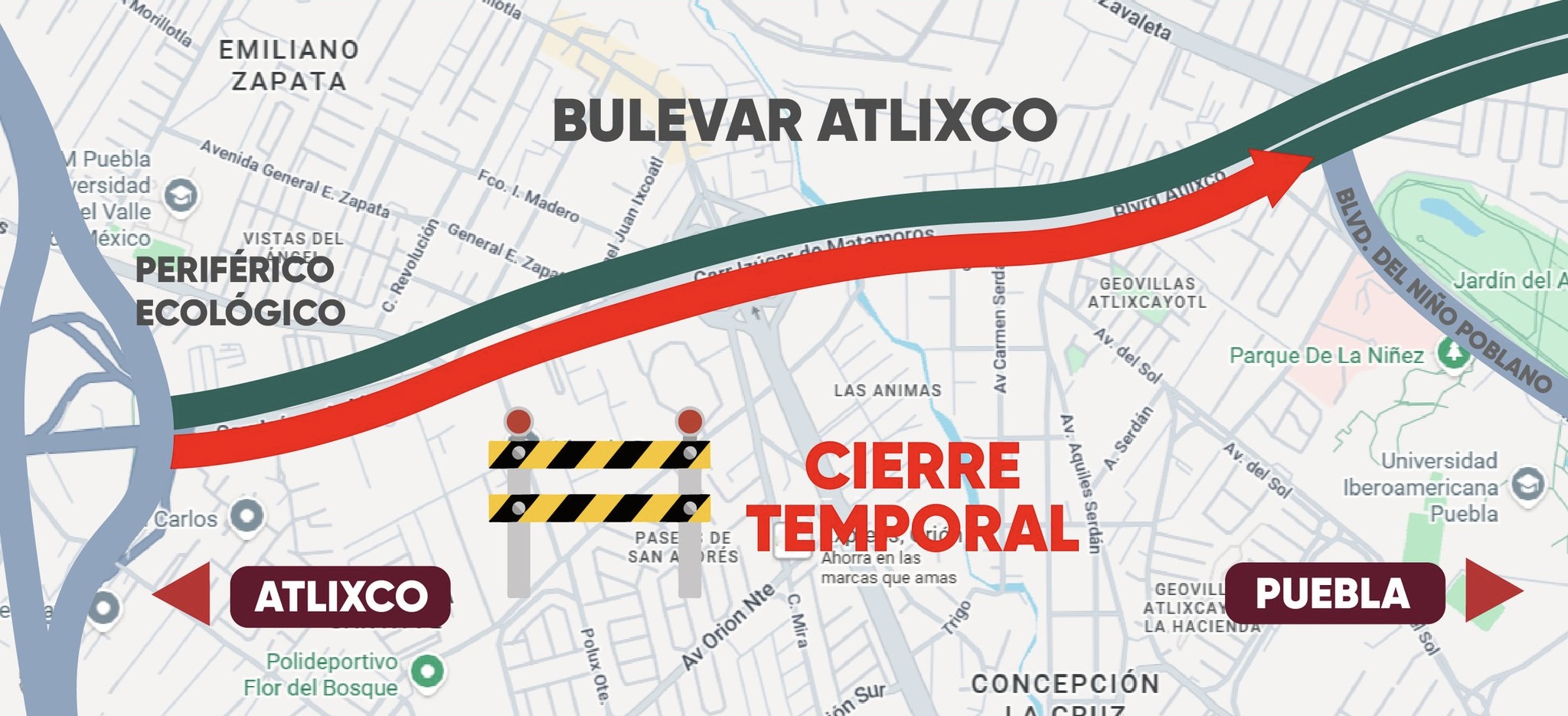 Anuncian cierre vial en Bulevar Atlixco por obras de rehabilitación 
