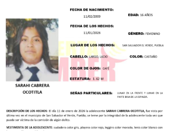 Activan Alerta Amber por la desaparición de adolescente en San Salvador el Verde