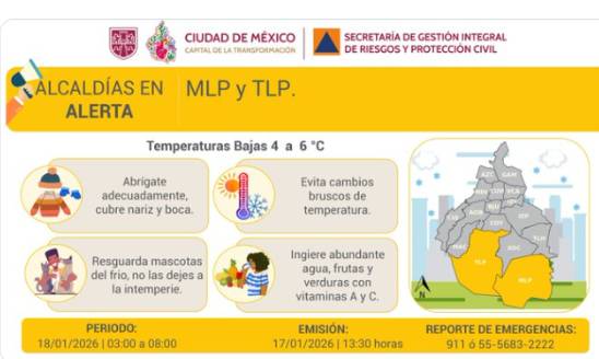Activan Alerta Amarilla por frío en alcaldías del sur de la CDMX