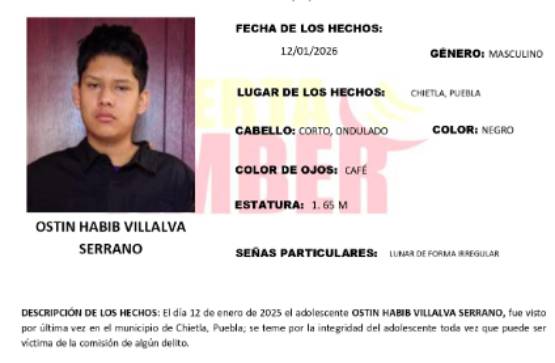 Activan Alerta Amber por la desaparición de un adolescente en Chietla