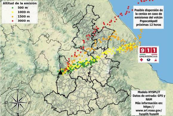 Pronostican posible dispersión de ceniza del Popocatépetl hacia este y noreste del estado