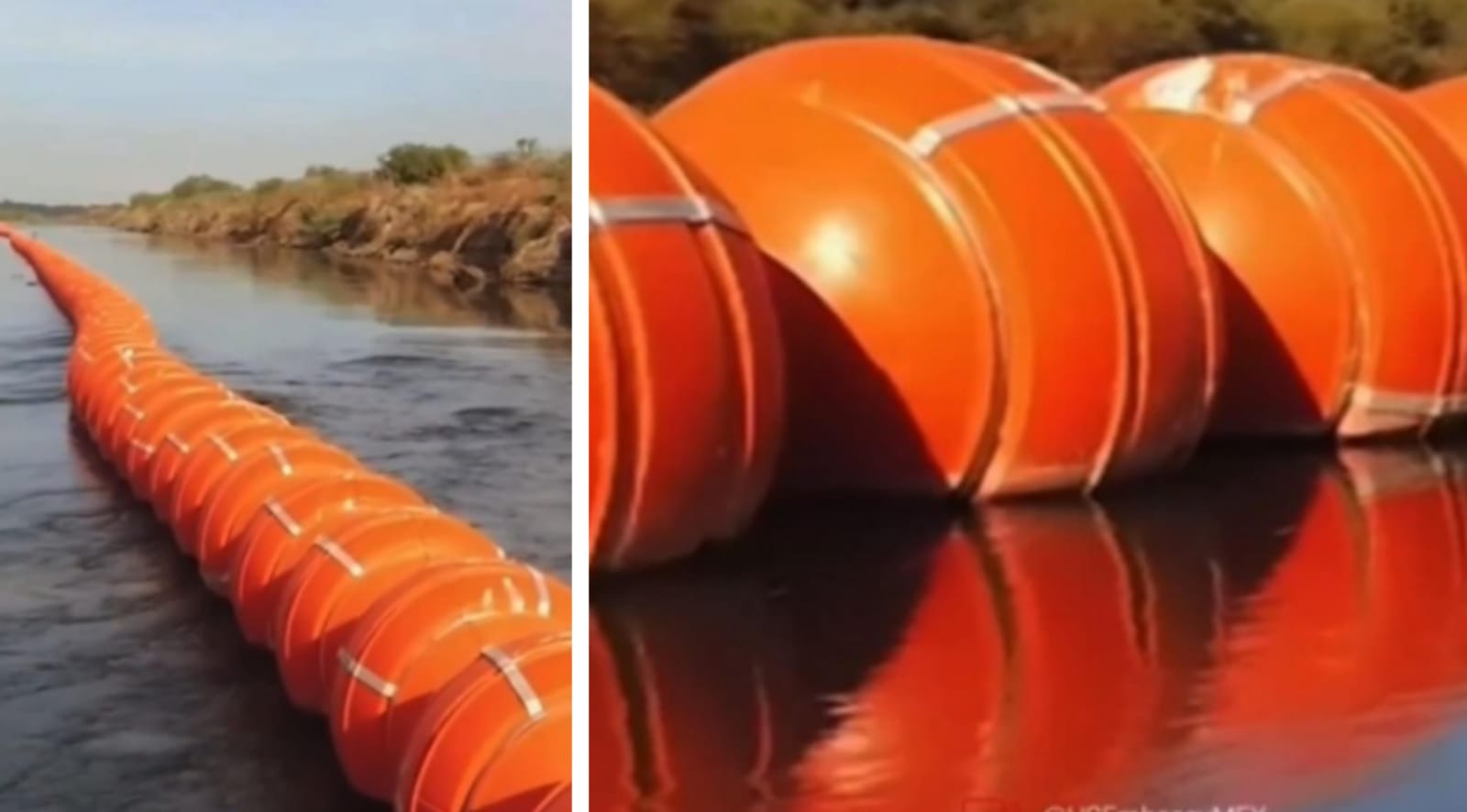 Instalan barreras flotantes en el Río Bravo para evitar el cruce de migrantes 