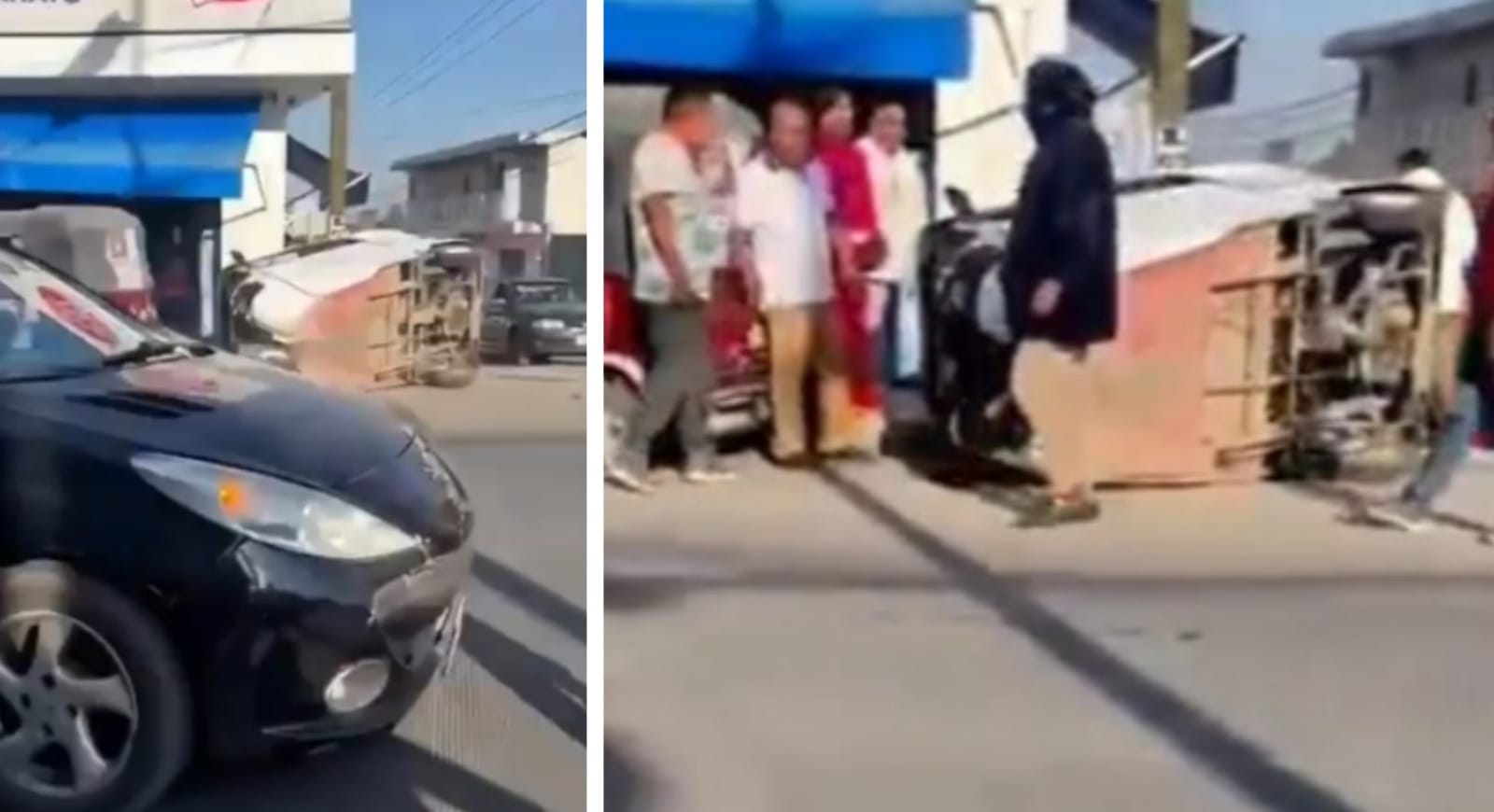 Un lesionado y una unidad volcada dejó una riña entre mototaxistas en Cuautlancingo 