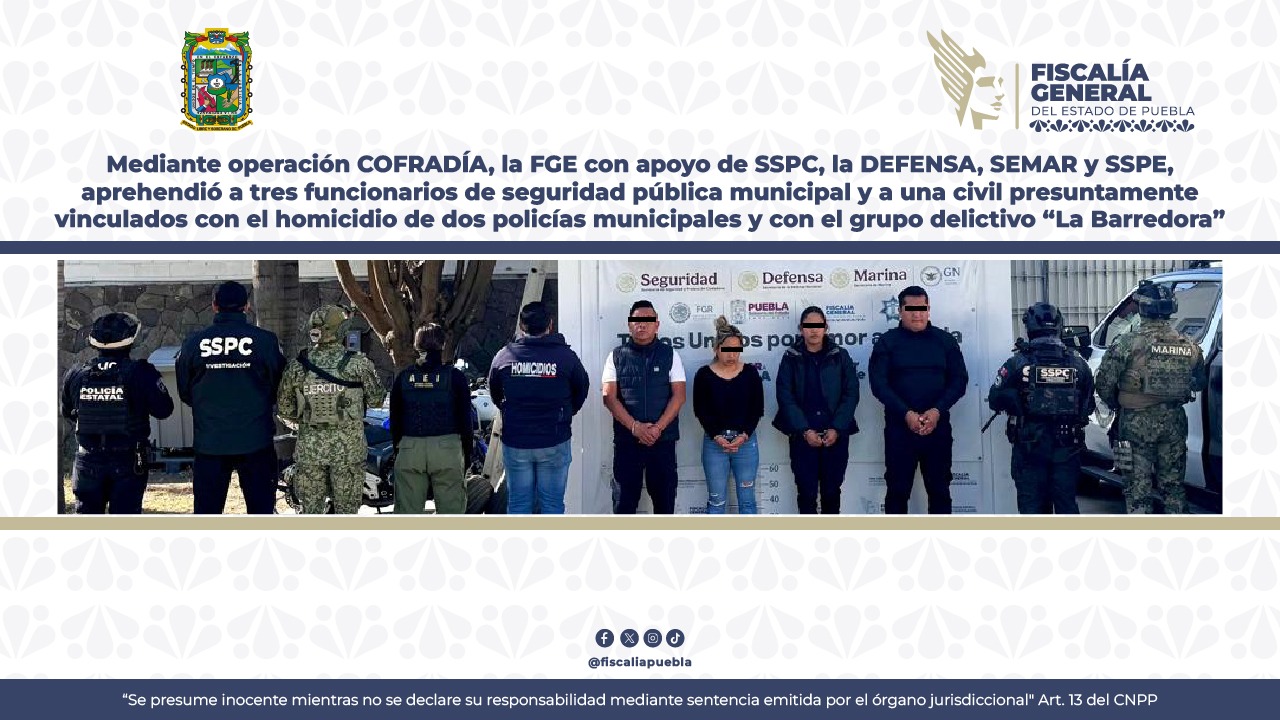 Mediante Cofradía detienen a tres policías de Puebla