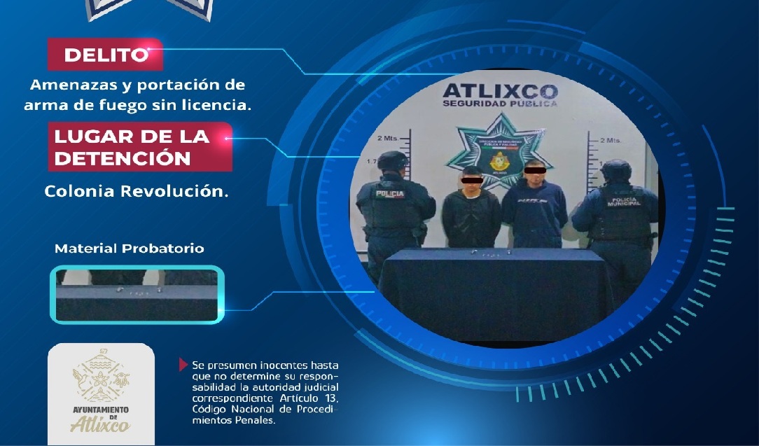 Los detienen por amenazas y portación ilegal de arma de fuego en Atlixco