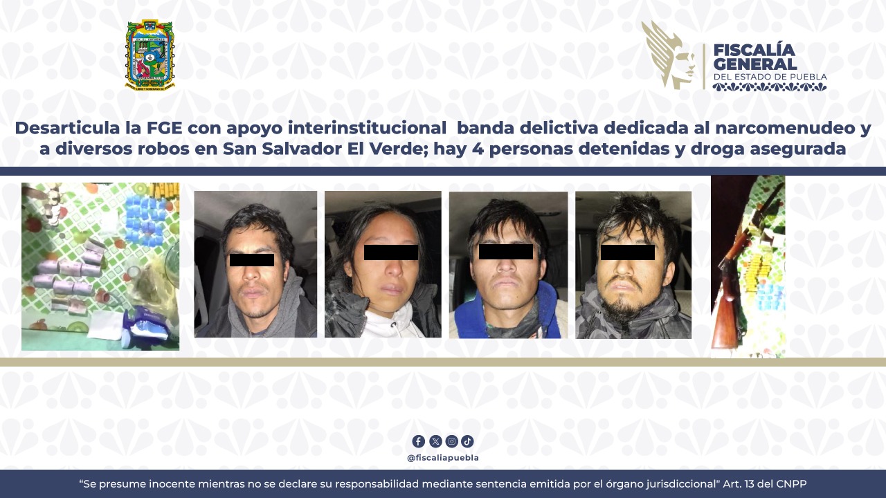 Desarticula FGE banda delictiva dedicada al narcomenudeo en San Salvador El Verde