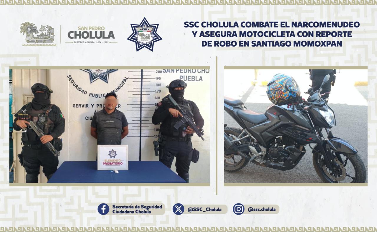 Aseguran a motocicleta con reporte de robo en Santiago Momoxpan