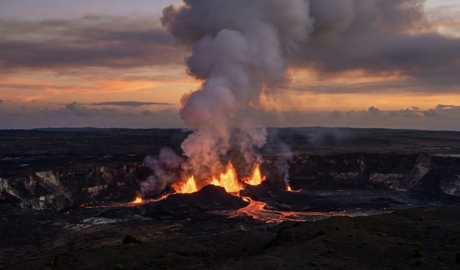 Volcán Kīlauea entra en erupción en Hawái y lanza columnas de humo y fuentes de lava