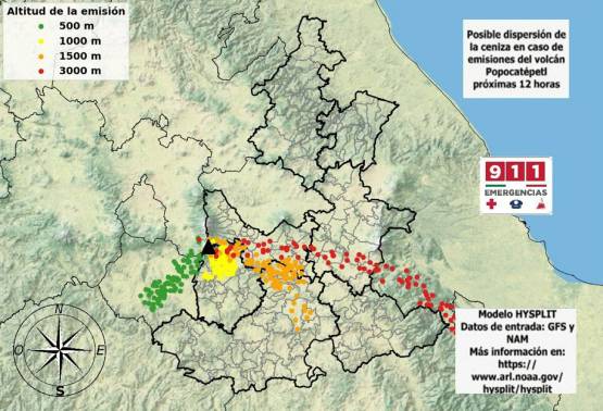 Prevén dispersión de ceniza del Popo hacia Atlixco, Valle Serdán, Mixteca y Puebla 