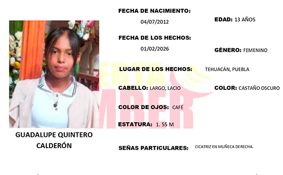 Ayuda a encontrar a Guadalupe de 15 años; desapareció en Tehuacán