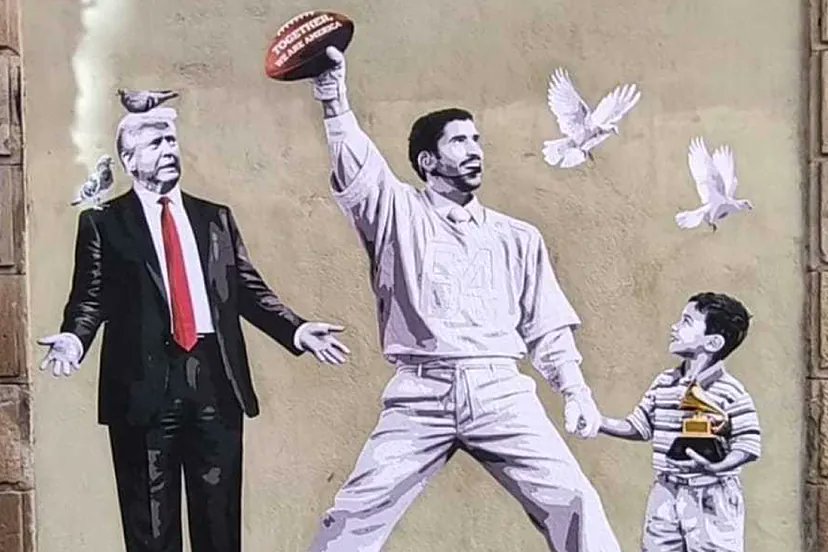 Con un mural de Bad Bunny y Donald Trump buscan promover la paz en Barcelona 