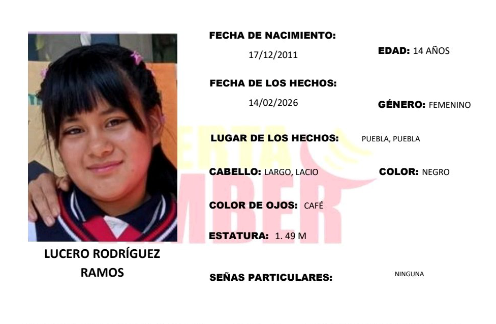 Lucero de 14 años desapareció en Puebla capital 