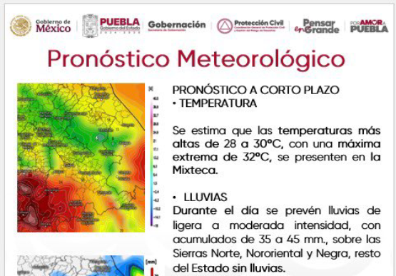 Pronostican ambiente templado y lluvias en zonas serranas de Puebla