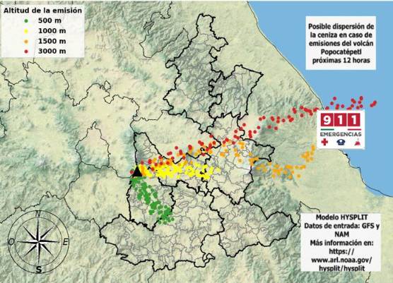 Alertan por posible dispersión de ceniza del Popocatépetl hacia el este y sureste
