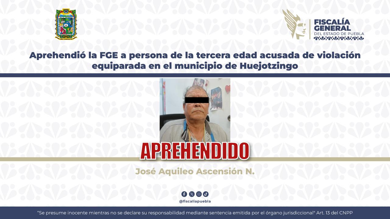 Detiene a sexagenario por violar a niña de 10 años en Huejotzingo