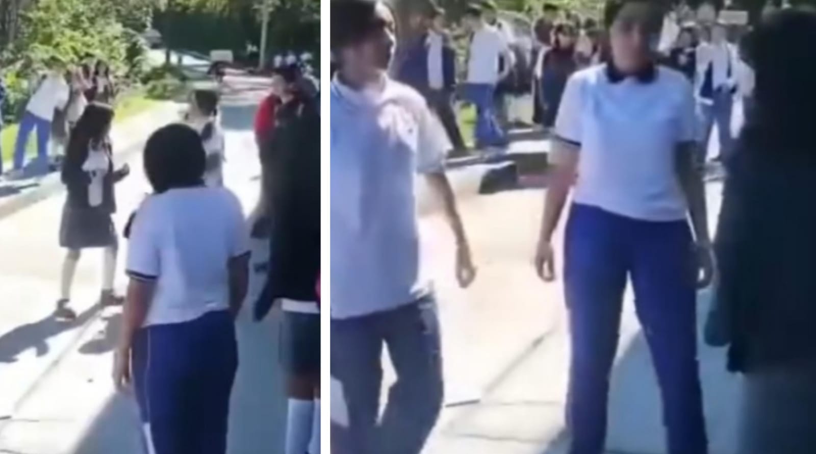 Adolescentes se pelean a golpes afuera de Telesecundaria en Zacapoaxtla 