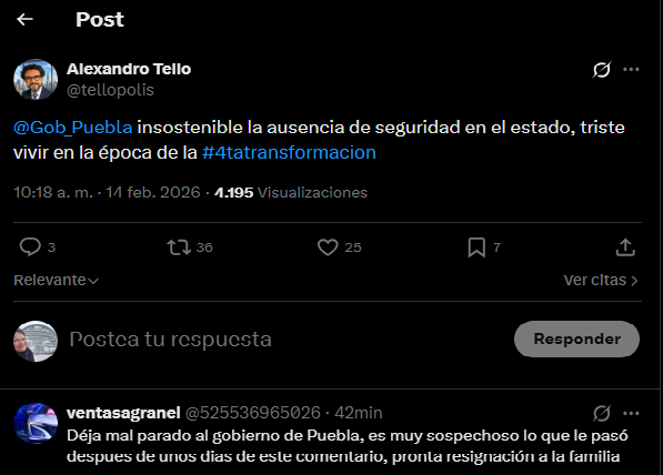 Alexandro Tello publicó un X sobre la ausencia de seguridad una semana antes de su asesinato