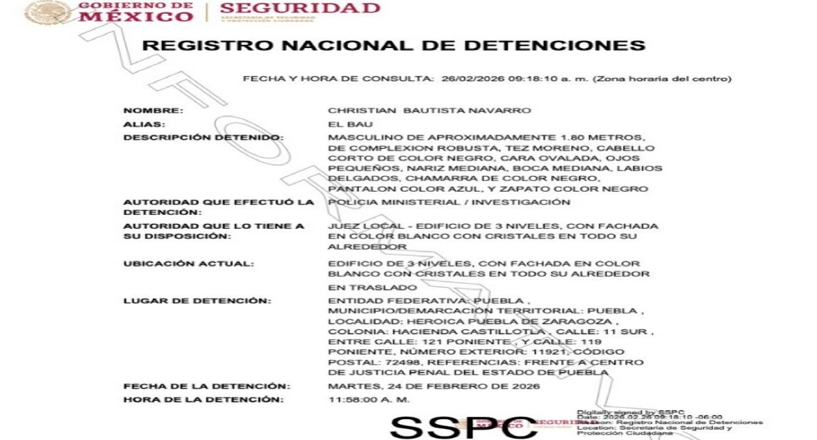 Ficha de detención de Christian N, acusado de asesinar a Karina y Alexandro