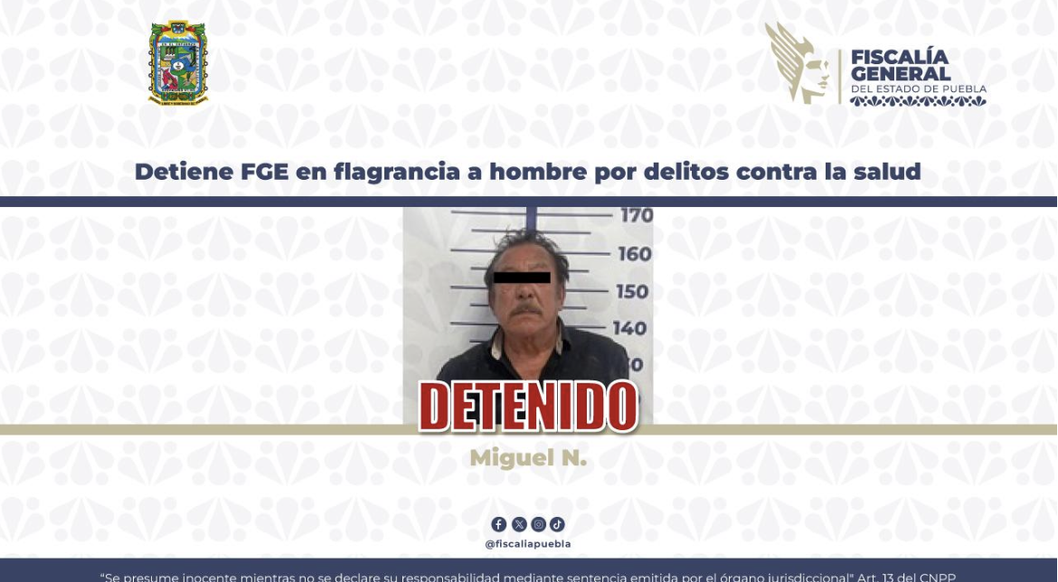 A los 72 años de edad lo detienen con narcóticos en la capital poblana