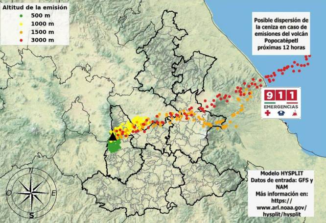 Pronostican dispersión de ceniza del Popocatépetl hacia el noreste