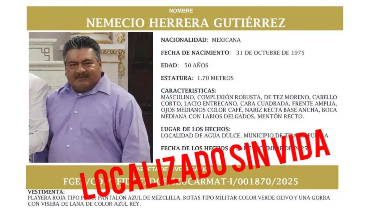 Confirman muerte de inspector de Agua Dulce desaparecido desde diciembre 