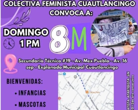 En Cholulas y Cuautlancingo habrá manifestaciones para el 8M