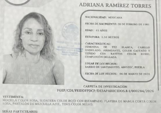 Activan protocolo Alba para localizar a mujer desaparecida en Amozoc