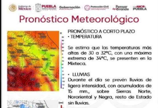 Prevén lluvias ligeras y vientos moderados en Puebla; llaman a extremar precauciones