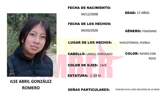 Buscan a Ilse de 17 años; desapareció en Huejotzingo