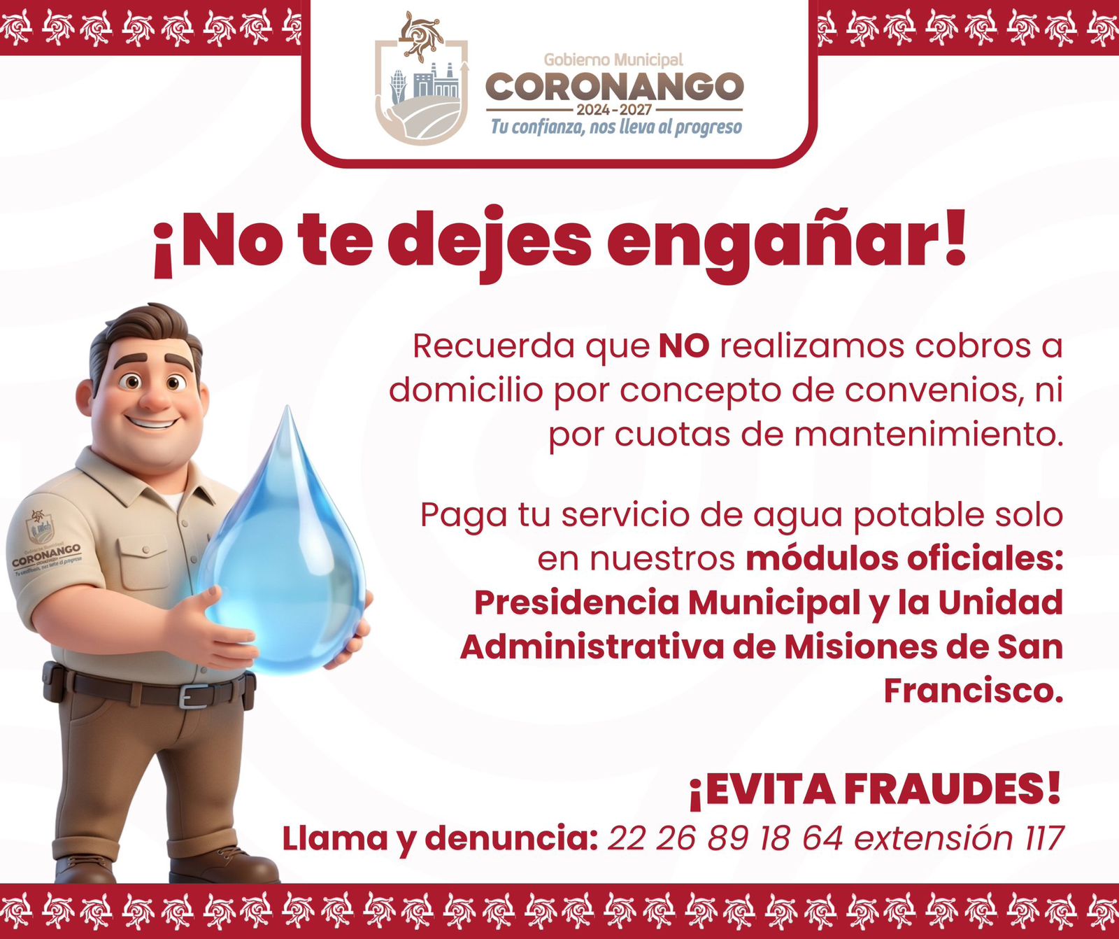 Coronango alerta sobre falsos gestores de agua