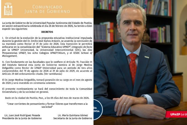 UPAEP confirma salida de Emilio Baños; Jorge Medina será rector