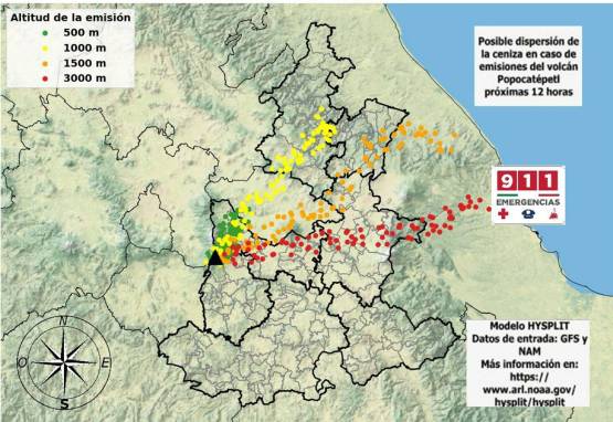 Prevén dispersión de ceniza hacia el noreste por actividad del Popocatépetl