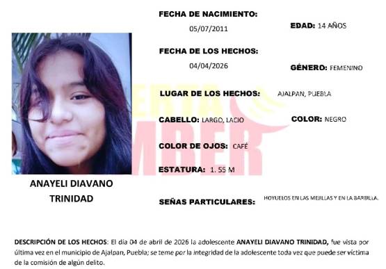 Anayeli de 14 años desapareció en el municipio de Ajalpan