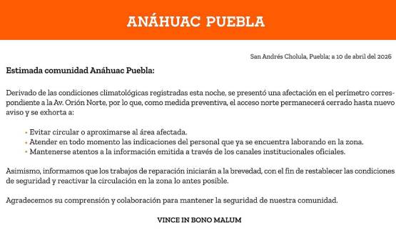Cierra Anáhuac Puebla acceso norte por afectaciones en Avenida Orión Norte tras lluvias