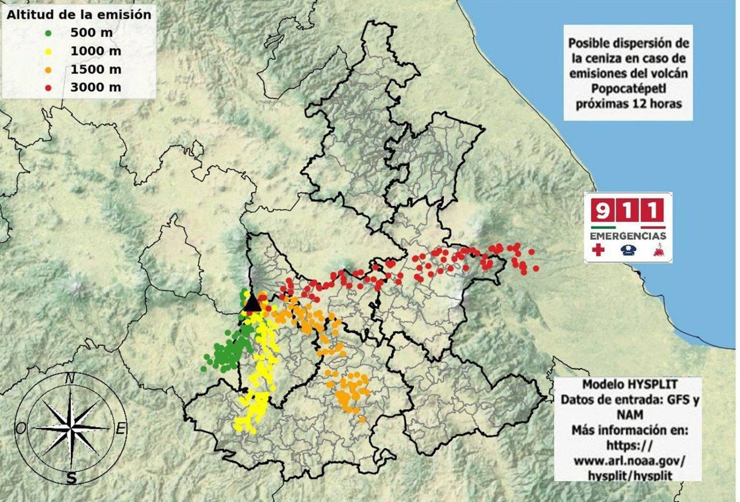 Prevén dispersión de ceniza del Popocatépetl hacia el este y sur de Puebla