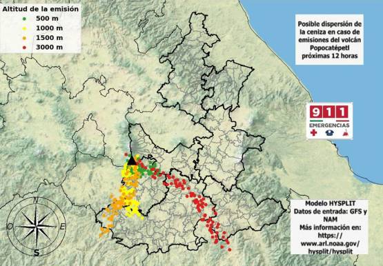 Pronostican dispersión de ceniza hacia el sur y sureste por actividad del Popocatépetl