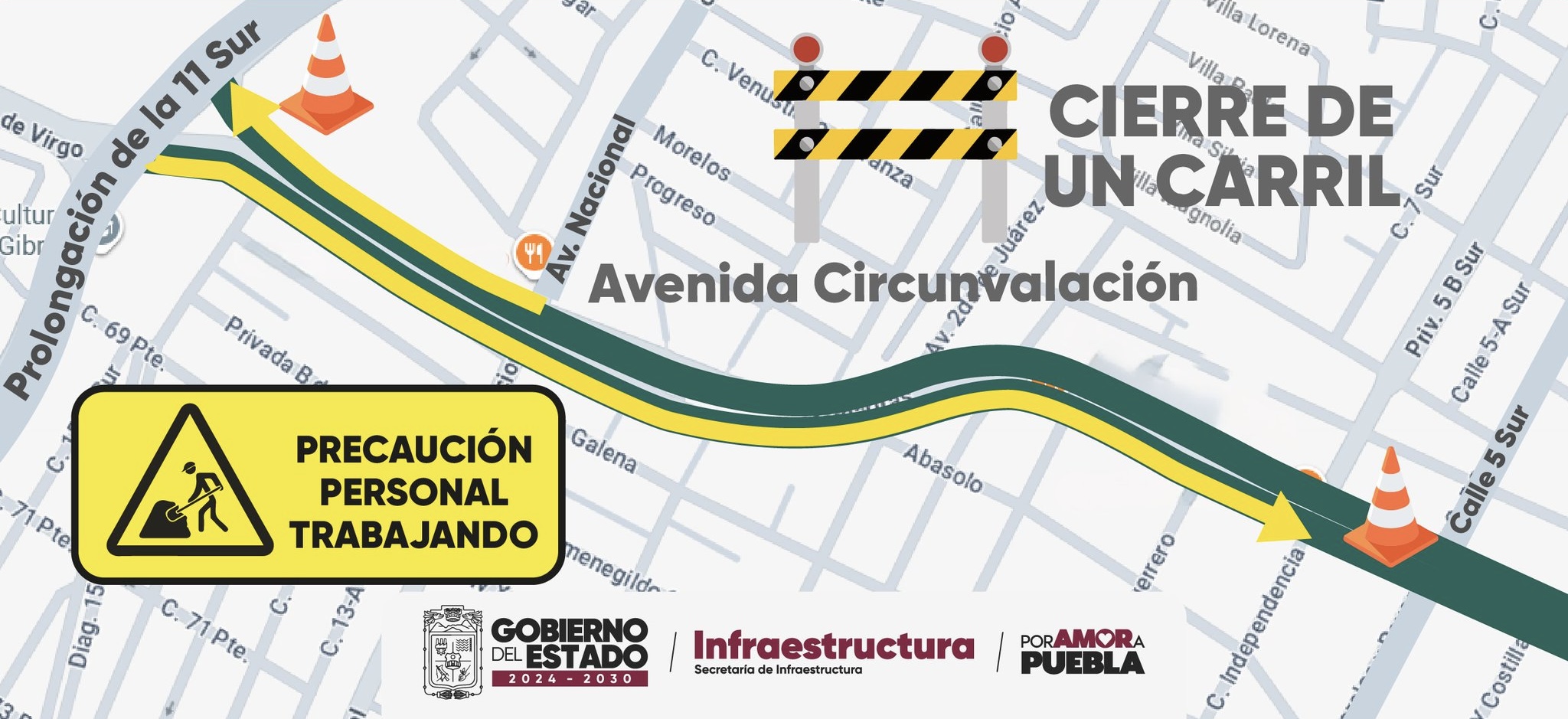 Mantienen cierres viales en Avenida Circunvalación por obras de rehabilitación 