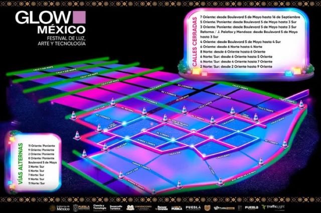 Festival Glow en Puebla provocará cierres viales en el Centro Histórico