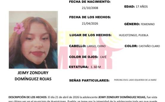 Alerta Amber por desaparición de Jeimy en Huejotzingo