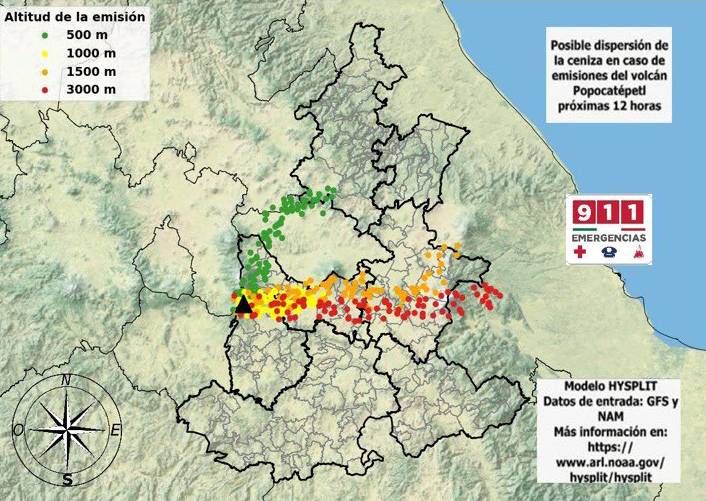 Pronostican dispersión de ceniza del Popocatépetl hacia el noreste y oriente de Puebla