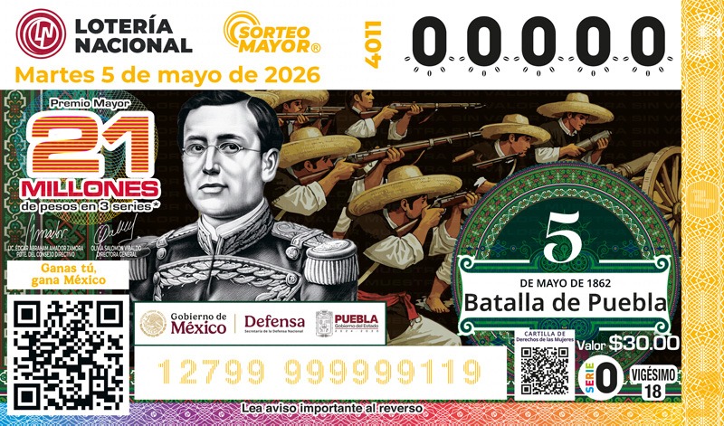 Lotería Nacional realizará desde Puebla sorteo para conmemorar la Batalla del 5 de Mayo