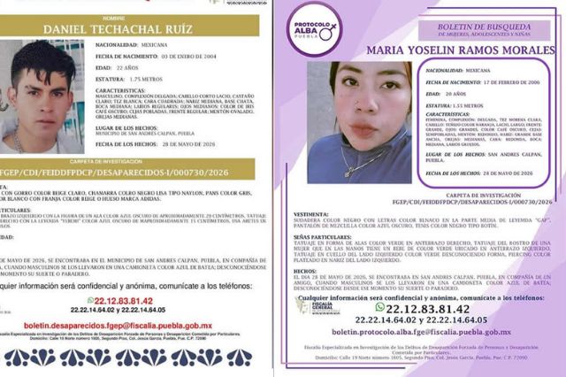 Buscan a María Yoselin y Daniel tras desaparición en Calpan, Puebla