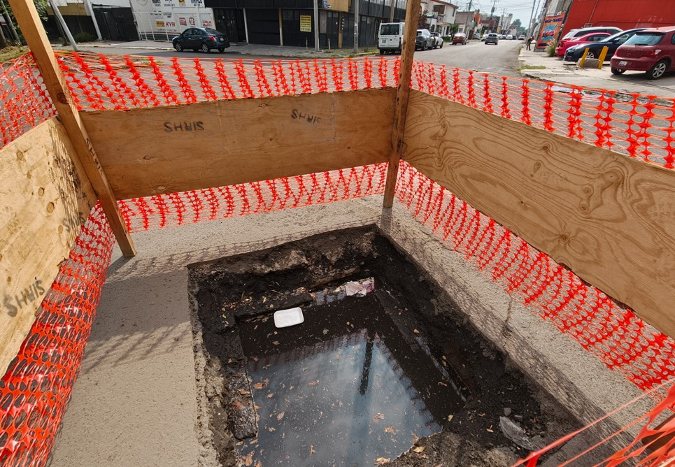 Se registra hundimiento en la calle 29 Sur en la ciudad de Puebla