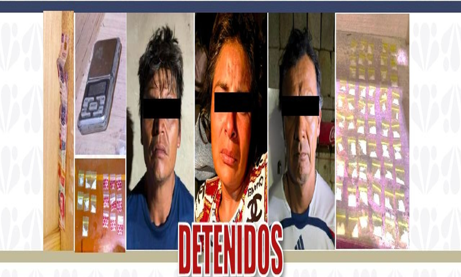 Detienen a tres en Coxcatlán por narcomenudeo y les aseguran droga