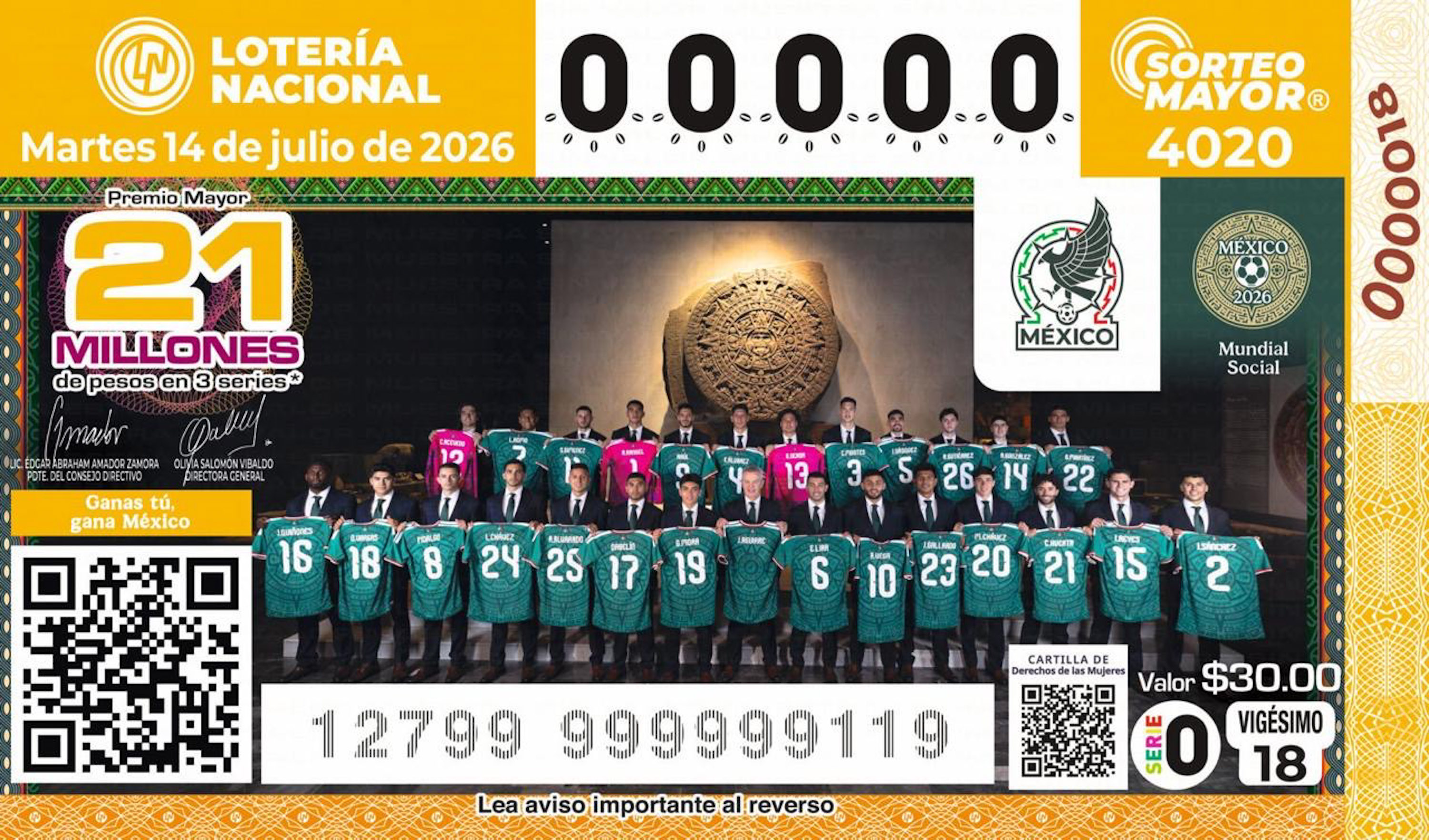 Presenta Billete de Lotería de la Selección Mexicana 