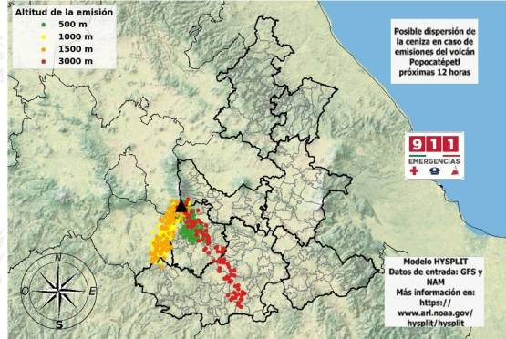 Prevén dispersión de ceniza del Popocatépetl hacia zonas de Puebla durante las próximas horas