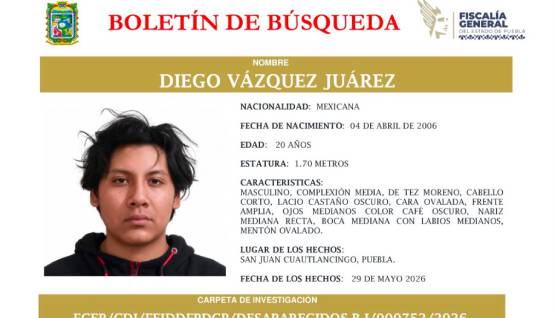 Solicitan apoyo para localizar a joven desaparecido en Cuautlancingo