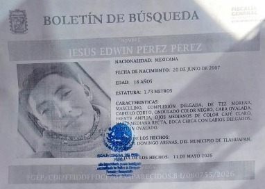 Buscan a Jesús Edwin vecino de Tlahuapan.