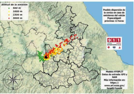Pronostican dispersión de ceniza del Popocatépetl hacia el noreste en caso de emisiones
